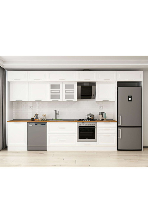 410X240 Cm Klasik Mebran Mutfak Dolabı Beyaz Beyaz Mb-E90S60S60-3 Mebran | Beyaz - Suntalam