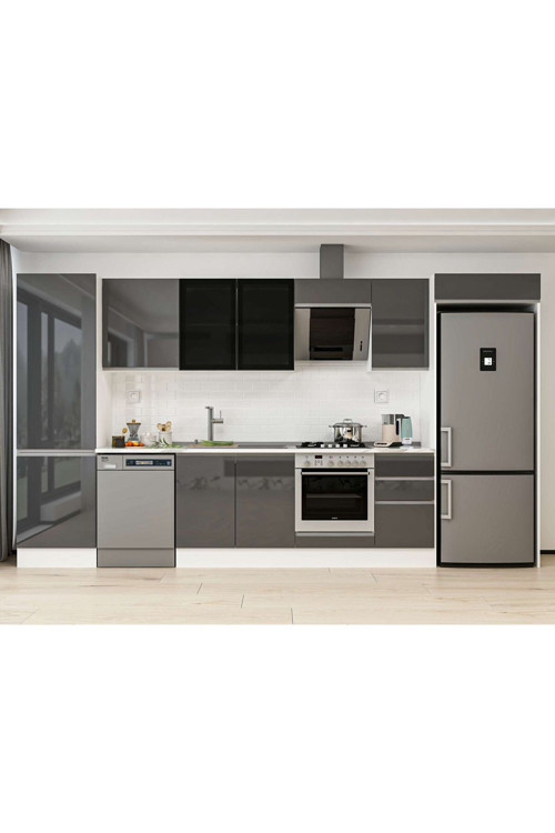 395X222 Cm High Gloss Mutfak Dolabı Mbb-E90B60S45-3 High Gloss | Antrasit - Mdf