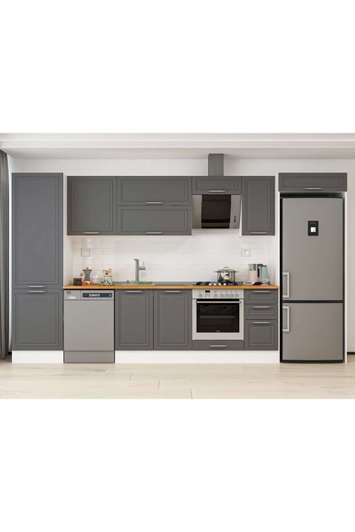 380X222 Cm Klasik Mebran Mutfak Dolabı Beyaz Beyaz Mbb-E80B60S40-2 Mebran | Antrasit - Mdf