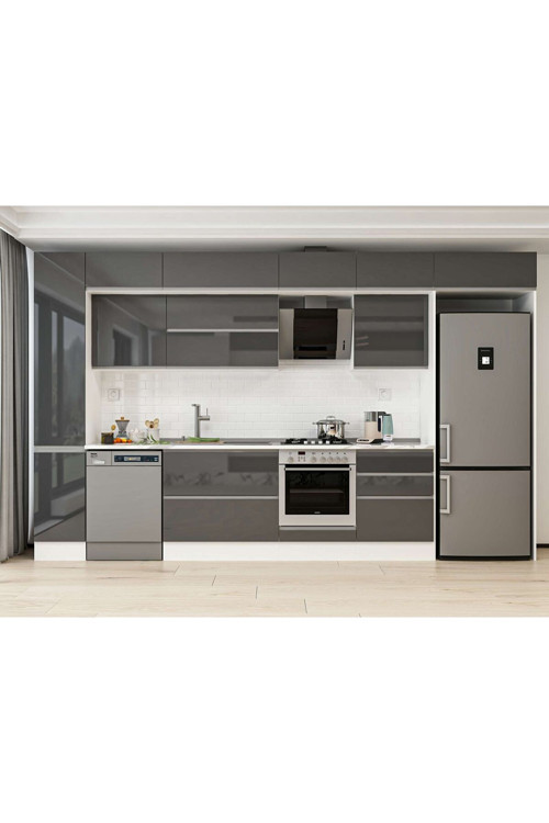 390X240 Cm High Gloss Mutfak Dolabı Mbb-E90B40S60-2 High Gloss | Antrasit - Suntalam