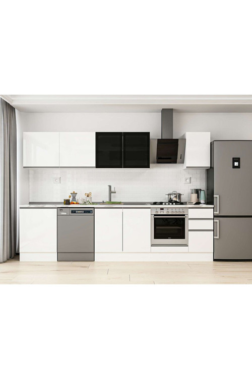 300X210 Cm High Gloss Mutfak Dolabı M-E80S60S40-3 High Gloss | Beyaz - Suntalam