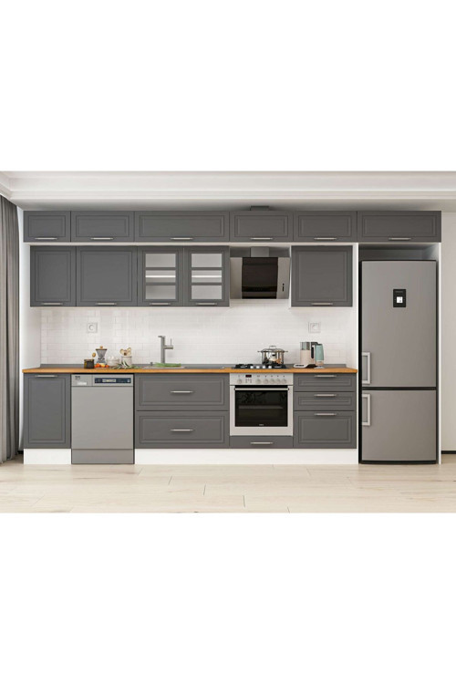 395X240 Cm Klasik Mebran Mutfak Dolabı Beyaz Beyaz Mb-E90S45S60-3 Mebran | Antrasit - Mdf