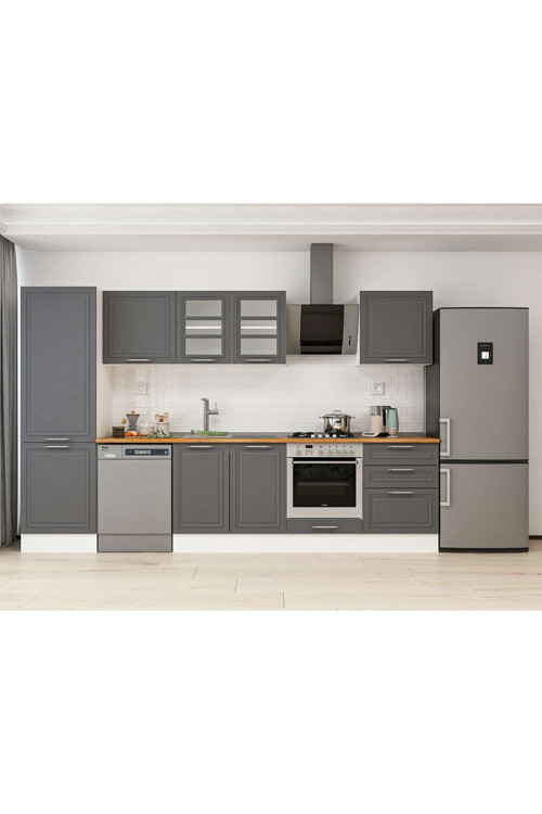 320X210 Cm Klasik Mebran Mutfak Dolabı Beyaz Mb-E80B60S60-3 Mebran | Antrasit - Suntalam