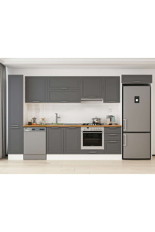 365X222 Cm Klasik Mebran Mutfak Dolabı Beyaz Mbb-E80B40S45-1 Mebran | Antrasit - Suntalam