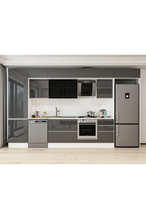 390X240 Cm High Gloss Mutfak Dolabı Mbb-E80B60S50-3 High Gloss | Antrasit - Mdf