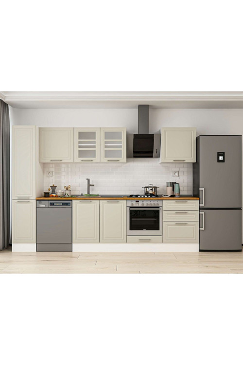 300X210 Cm Klasik Mebran Mutfak Dolabı Beyaz Beyaz Mb-E80B40S60-3 Mebran | Kumtaşı - Mdf