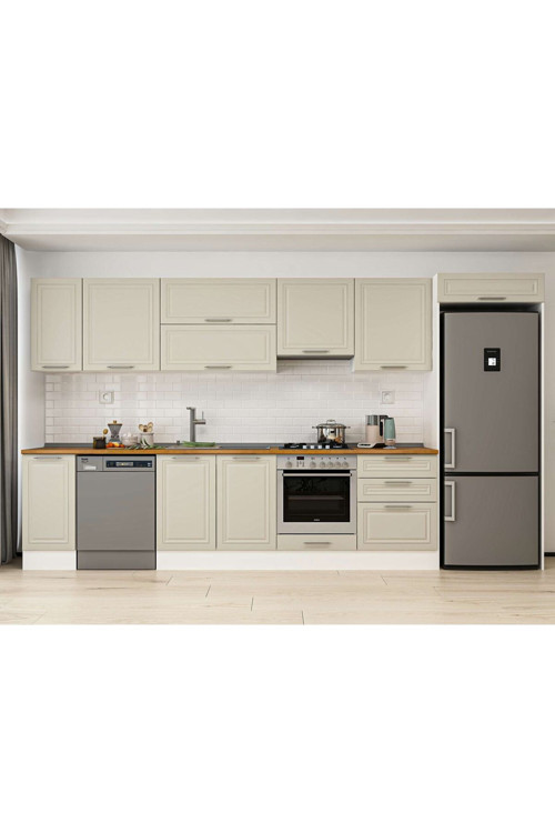380X222 Cm Klasik Mebran Mutfak Dolabı Beyaz Beyaz Mb-E80S40S60-1 Mebran | Kumtaşı - Mdf