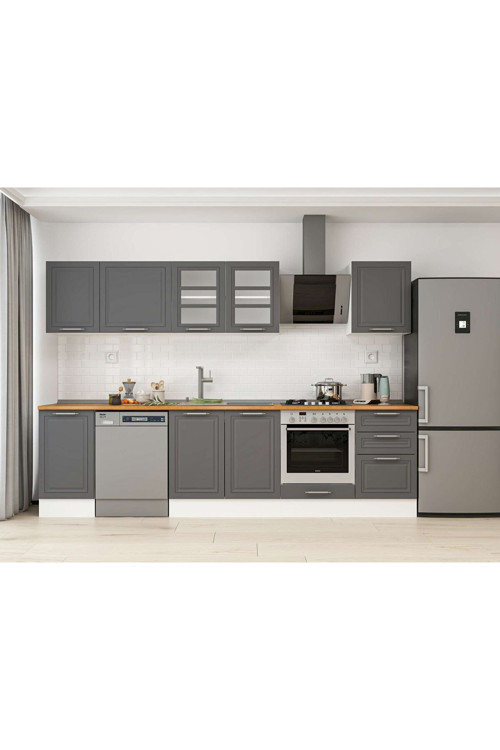 290X210 Cm Klasik Mebran Mutfak Dolabı Beyaz M-E80S40S50-3 Mebran | Antrasit - Suntalam