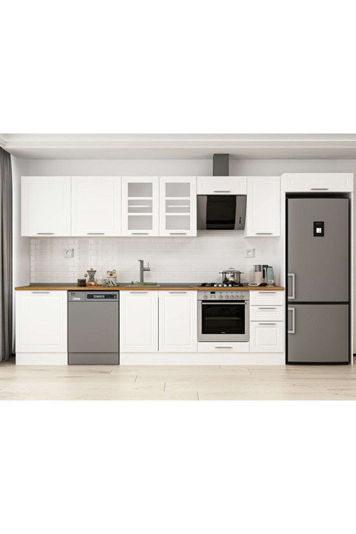 380X222 Cm Klasik Mebran Mutfak Dolabı Beyaz Beyaz Mb-E80S60S40-3 Mebran | Beyaz - Suntalam