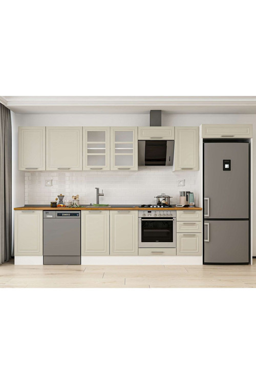365X222 Cm Klasik Mebran Mutfak Dolabı Beyaz Beyaz Mb-E80S45S40-3 Mebran | Kumtaşı - Mdf