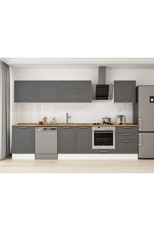 330X210 Cm Klasik Mebran Mutfak Dolabı Beyaz M-E90S60S60-2 Mebran | Antrasit - Suntalam