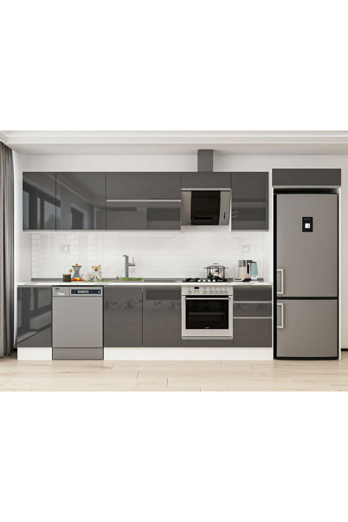 365X222 Cm High Gloss Mutfak Dolabı Mb-E80S40S45-2 High Gloss | Antrasit - Suntalam