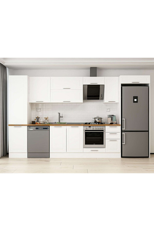 370X222 Cm Klasik Mebran Mutfak Dolabı Beyaz Beyaz Mbb-E80B50S40-2 Mebran | Beyaz - Mdf