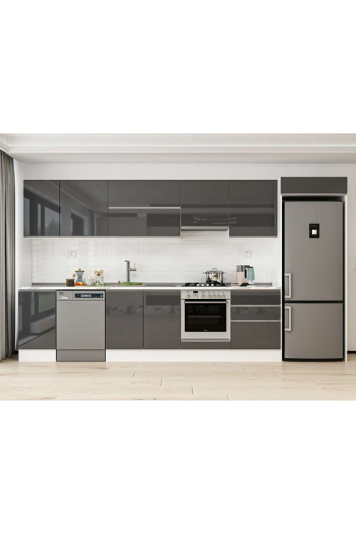 385X222 Cm High Gloss Mutfak Dolabı Mb-E80S45S60-1 High Gloss | Antrasit - Mdf