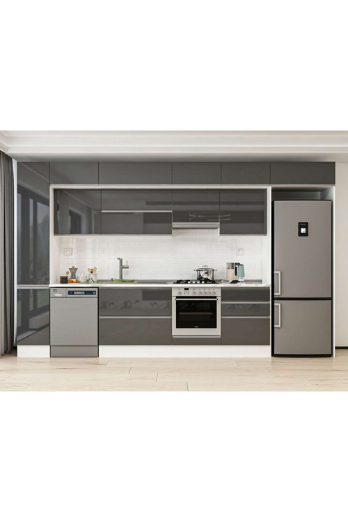 390X240 Cm High Gloss Mutfak Dolabı Mbb-E90B40S60-1 High Gloss | Antrasit - Suntalam