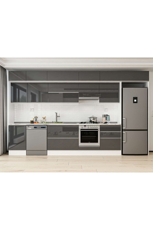 400X240 Cm High Gloss Mutfak Dolabı Mb-E90S50S60-1 High Gloss | Antrasit - Suntalam