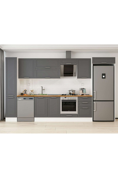 370X222 Cm Klasik Mebran Mutfak Dolabı Beyaz Mbb-E80B40S50-2 Mebran | Antrasit - Suntalam