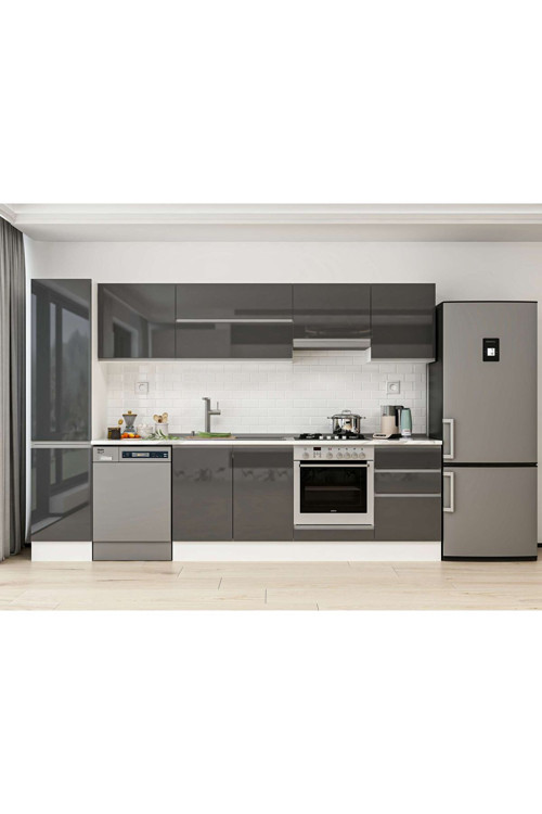 305X210 Cm High Gloss Mutfak Dolabı Mb-E90B45S50-1 High Gloss | Antrasit - Suntalam