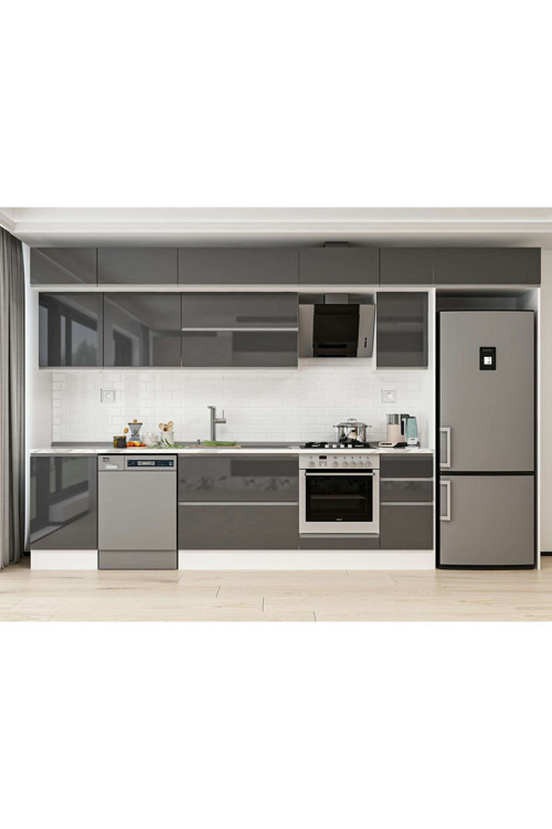 380X240 Cm High Gloss Mutfak Dolabı Mb-E90S50S40-2 High Gloss | Antrasit - Suntalam