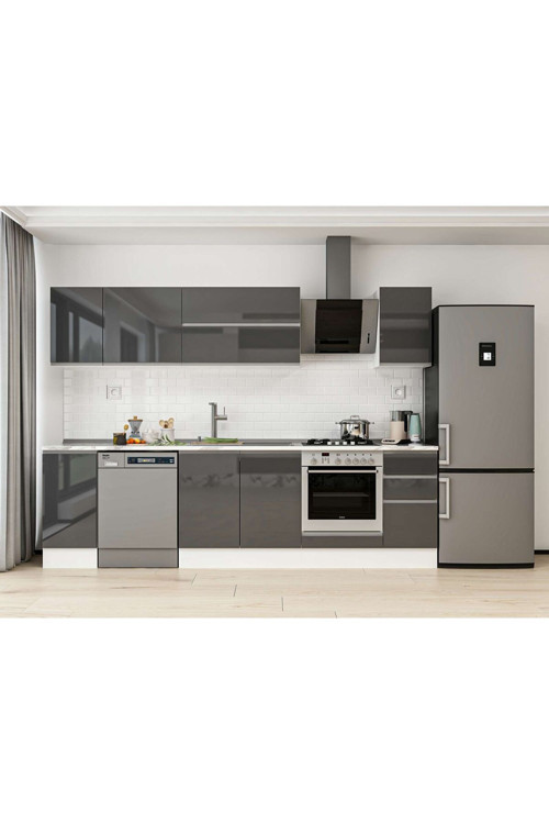 280X210 Cm High Gloss Mutfak Dolabı M-E80S40S40-2 High Gloss | Antrasit - Mdf