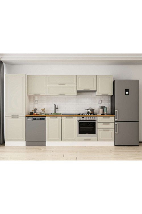 310X210 Cm Klasik Mebran Mutfak Dolabı Beyaz Beyaz Mb-E80B60S50-1 Mebran | Kumtaşı - Mdf
