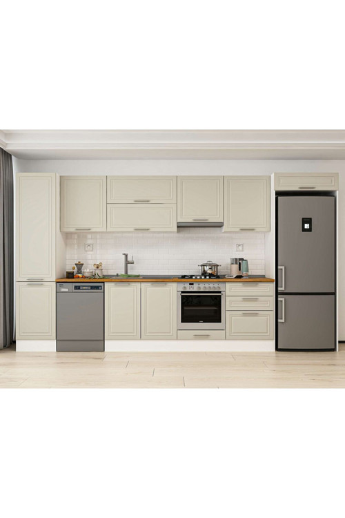 390X222 Cm Klasik Mebran Mutfak Dolabı Beyaz Mbb-E80B50S60-1 Mebran | Kumtaşı - Suntalam