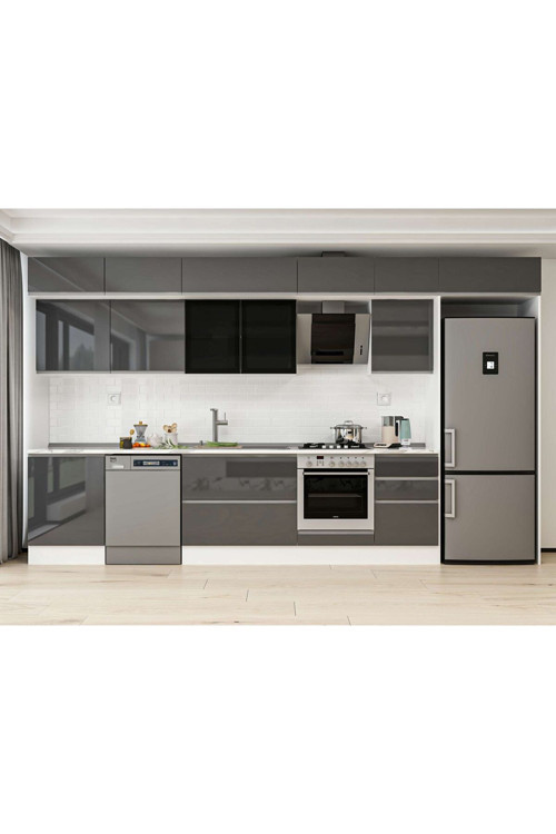 390X240 Cm High Gloss Mutfak Dolabı Mb-E80S60S50-3 High Gloss | Antrasit - Suntalam