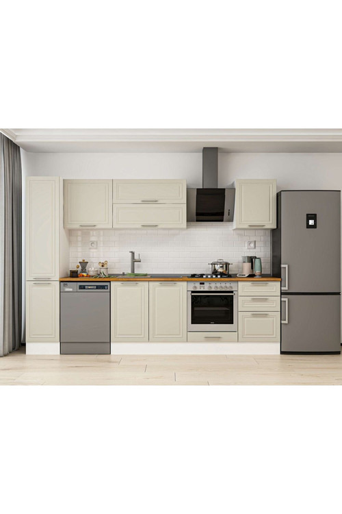 290X210 Cm Klasik Mebran Mutfak Dolabı Beyaz Beyaz Mb-E80B40S50-2 Mebran | Kumtaşı - Mdf