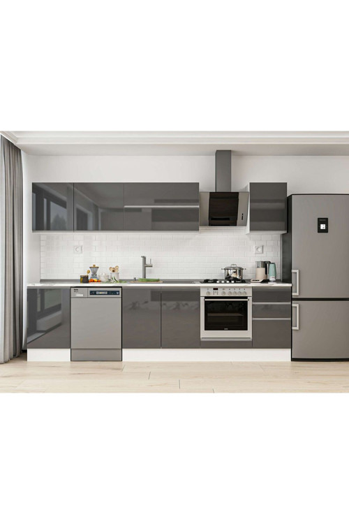295X210 Cm High Gloss Mutfak Dolabı M-E80S50S45-2 High Gloss | Antrasit - Mdf