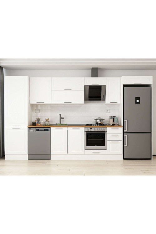 380X222 Cm Klasik Mebran Mutfak Dolabı Beyaz Beyaz Mbb-E80B60S40-2 Mebran | Beyaz - Mdf