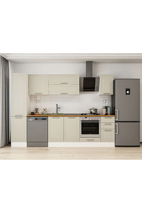 285X210 Cm Klasik Mebran Mutfak Dolabı Beyaz Beyaz Mb-E80B45S40-2 Mebran | Kumtaşı - Mdf