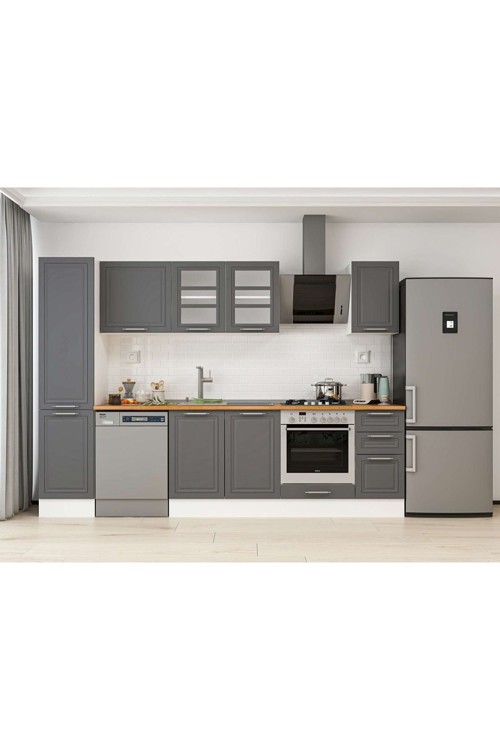 295X210 Cm Klasik Mebran Mutfak Dolabı Beyaz Beyaz Mb-E90B45S40-3 Mebran | Antrasit - Mdf