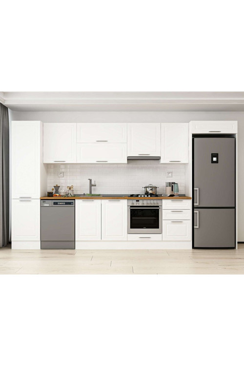 380X222 Cm Klasik Mebran Mutfak Dolabı Beyaz Beyaz Mbb-E80B50S50-1 Mebran | Beyaz - Mdf