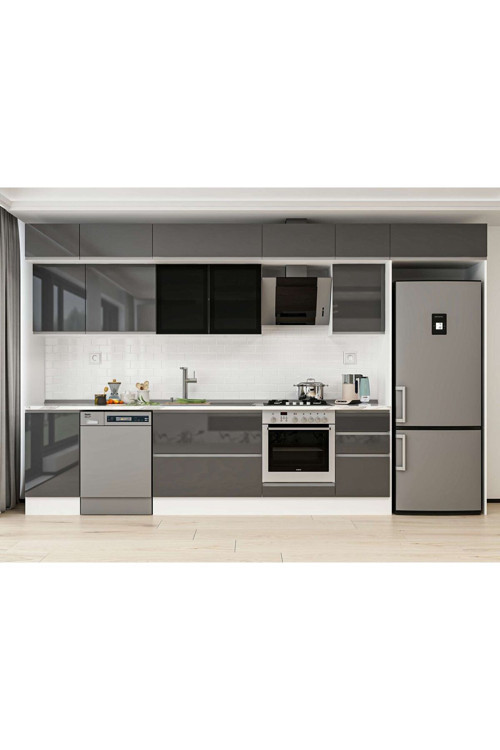 370X240 Cm High Gloss Mutfak Dolabı Mb-E80S45S45-3 High Gloss | Antrasit - Suntalam