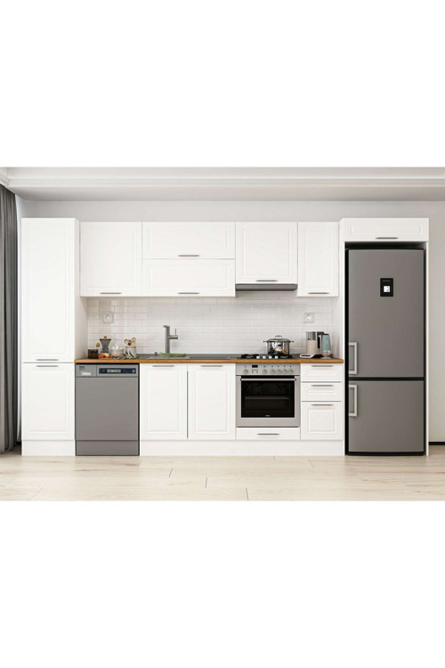 370X222 Cm Klasik Mebran Mutfak Dolabı Beyaz Beyaz Mbb-E80B50S40-1 Mebran | Beyaz - Mdf