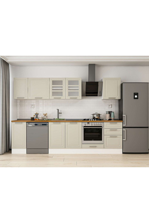 290X210 Cm Klasik Mebran Mutfak Dolabı Beyaz M-E80S40S50-3 Mebran | Kumtaşı - Suntalam