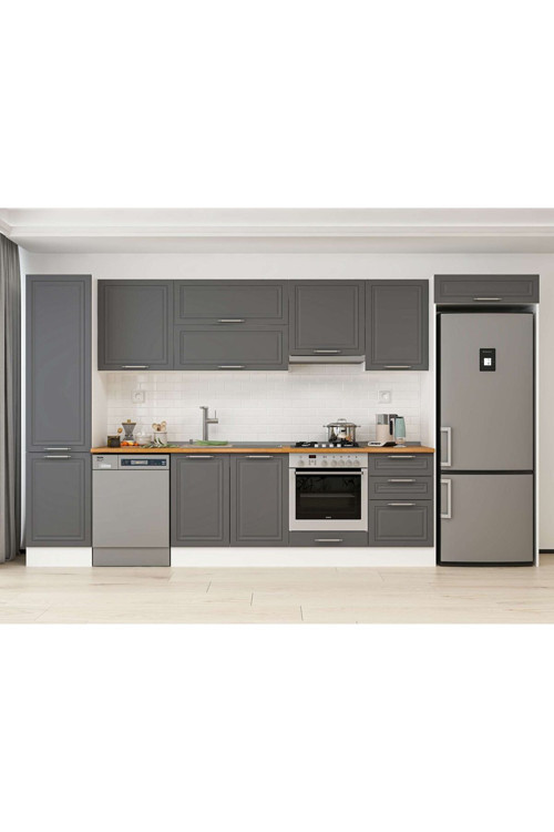 380X222 Cm Klasik Mebran Mutfak Dolabı Beyaz Beyaz Mbb-E80B50S50-1 Mebran | Antrasit - Mdf