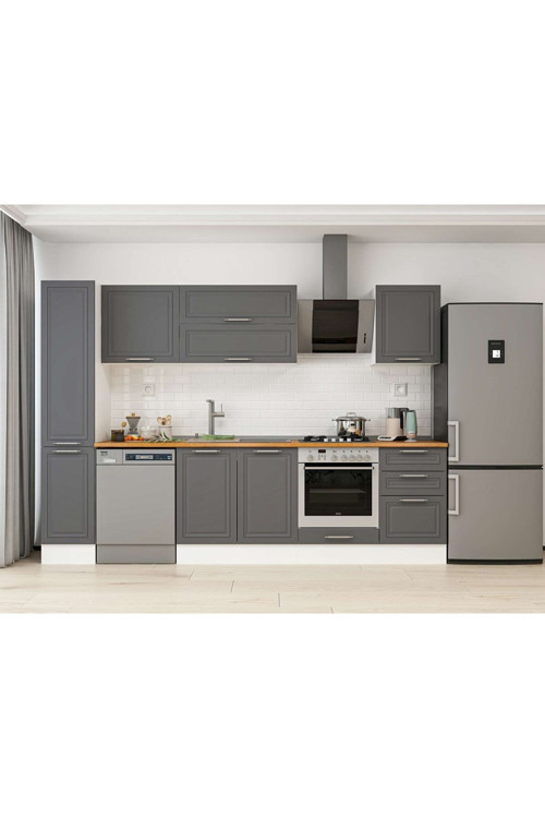 290X210 Cm Klasik Mebran Mutfak Dolabı Beyaz Beyaz Mb-E80B40S50-2 Mebran | Antrasit - Mdf