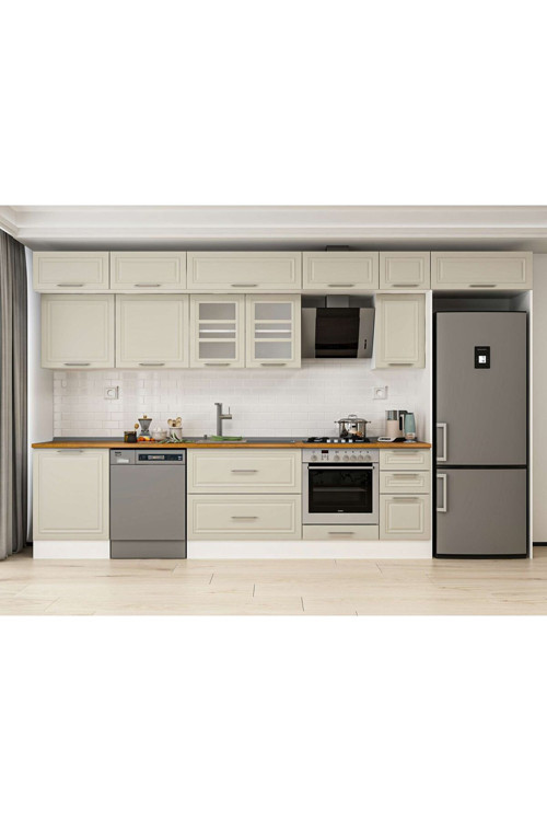 380X240 Cm Klasik Mebran Mutfak Dolabı Beyaz Beyaz Mb-E80S60S40-3 Mebran | Kumtaşı - Mdf