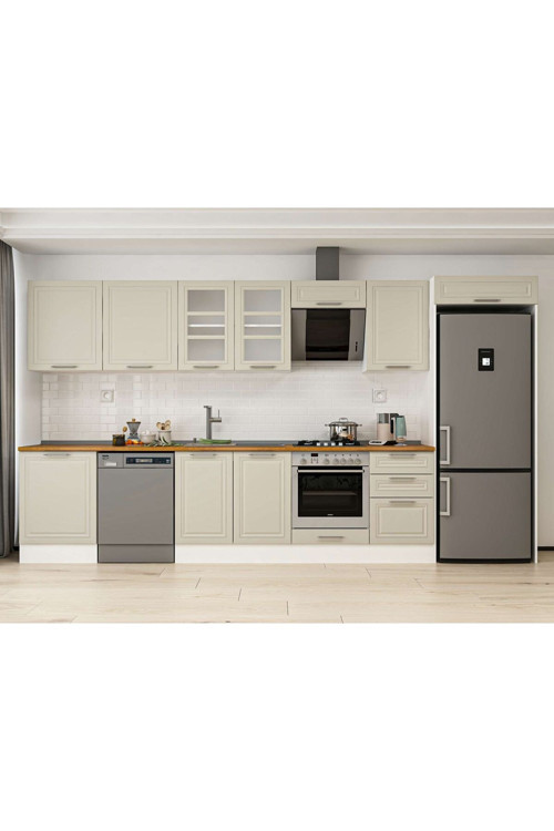 400X222 Cm Klasik Mebran Mutfak Dolabı Beyaz Mb-E90S60S50-3 Mebran | Kumtaşı - Suntalam