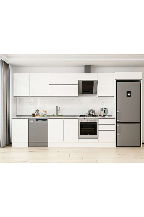 380X222 Cm High Gloss Mutfak Dolabı Mb-E80S50S50-2 High Gloss | Beyaz - Mdf