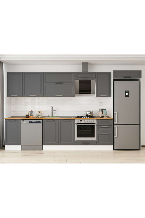380X222 Cm Klasik Mebran Mutfak Dolabı Beyaz Mb-E90S45S45-2 Mebran | Antrasit - Suntalam
