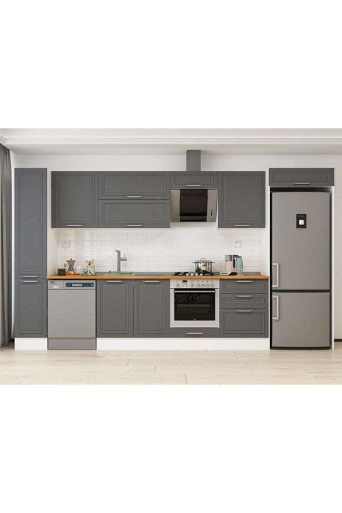 380X222 Cm Klasik Mebran Mutfak Dolabı Beyaz Beyaz Mbb-E80B40S60-2 Mebran | Antrasit - Mdf