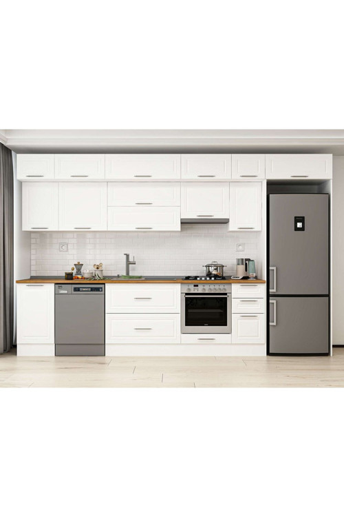 375X240 Cm Klasik Mebran Mutfak Dolabı Beyaz Beyaz Mb-E90S45S40-1 Mebran | Beyaz - Mdf