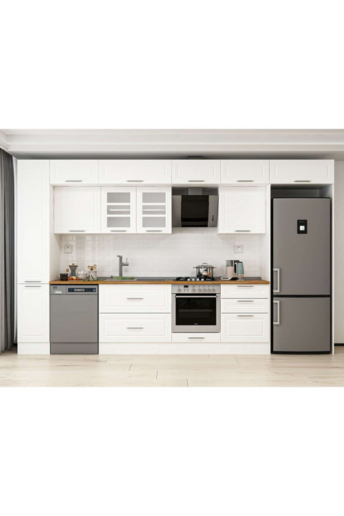 390X240 Cm Klasik Mebran Mutfak Dolabı Beyaz Mbb-E90B40S60-3 Mebran | Beyaz - Suntalam