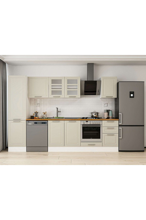 305X210 Cm Klasik Mebran Mutfak Dolabı Beyaz Beyaz Mb-E90B50S45-3 Mebran | Kumtaşı - Mdf
