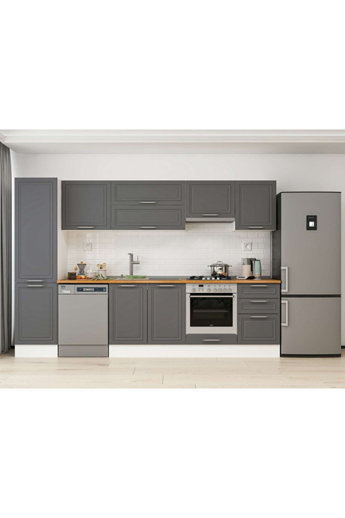 300X210 Cm Klasik Mebran Mutfak Dolabı Beyaz Mb-E80B50S50-1 Mebran | Antrasit - Suntalam