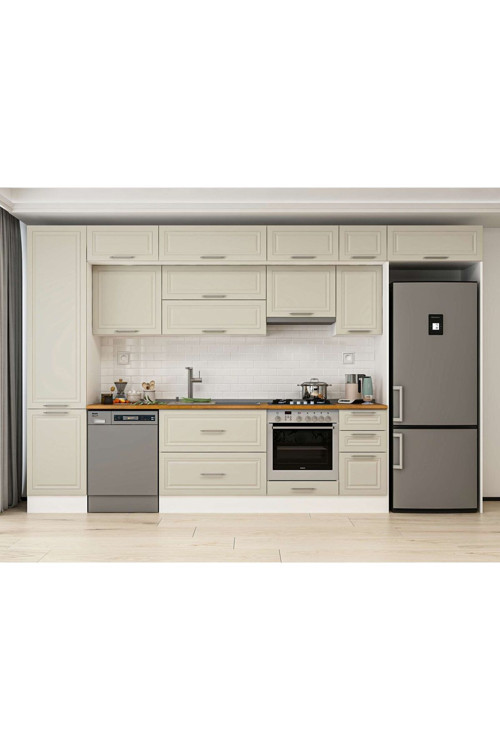 380X240 Cm Klasik Mebran Mutfak Dolabı Beyaz Beyaz Mbb-E90B50S40-1 Mebran | Kumtaşı - Mdf