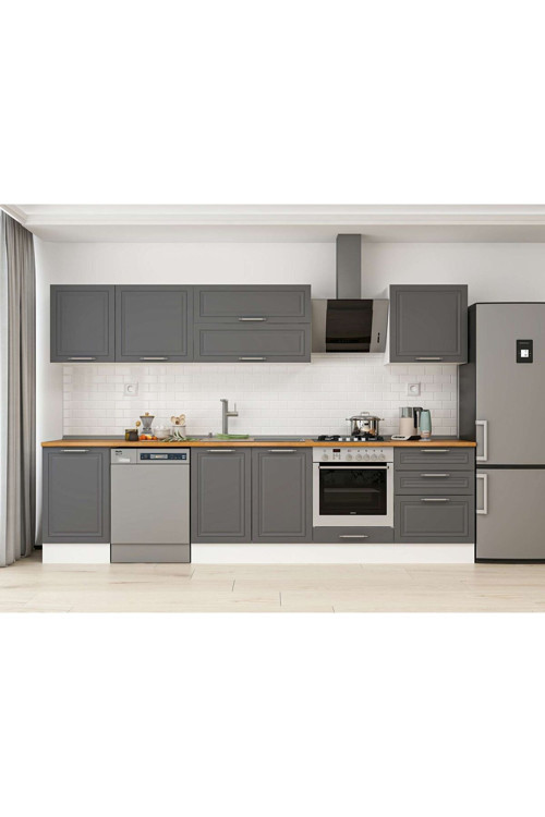 320X210 Cm Klasik Mebran Mutfak Dolabı Beyaz M-E90S50S60-2 Mebran | Antrasit - Suntalam