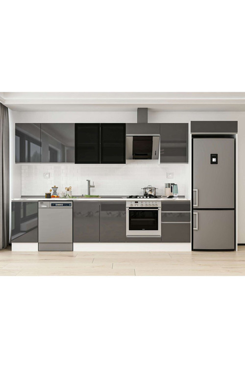375X222 Cm High Gloss Mutfak Dolabı Mb-E80S45S50-3 High Gloss | Antrasit - Suntalam